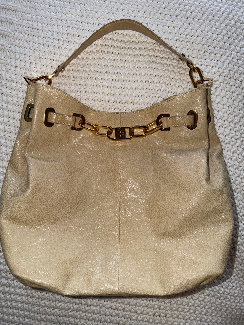 Tori Burch Yellow Leather Shoulder Bag with Gold Chain Accent
